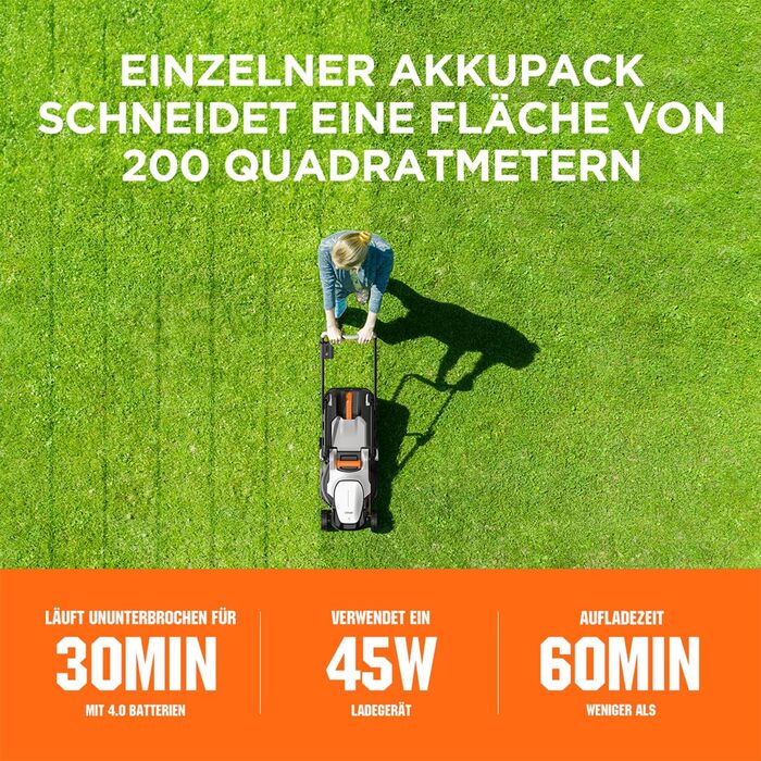 Акумуляторна газонокосарка Litheli 20В, 33 см, до 200 м², 30 л, 25-65 мм, з акумулятором 4,0 А·год