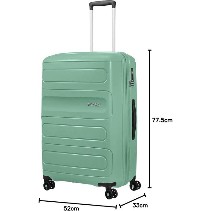 Валіза American Tourister Sunside Spinner 55 см, 35 л, чорна, розширювана, 77-118 л, мінерально-зелена