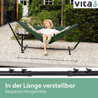 Гамак Vita5 з каркасом для двох, 200 кг, переносний, з підсклянником, для саду, басейну, балкона та тераси, зелений, у комплекті сумка для транспортування