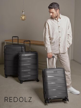 Жорсткий кабінний чемодан-тролей 40x20x55 см з поліпропілену, 4 колеса, TSA-замок, набір з 3-х, чорний металік