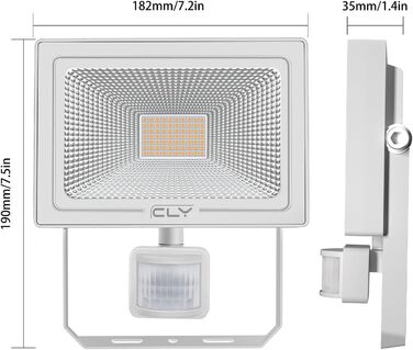 Світлодіодний прожектор CLY 50W з датчиком руху, 4700Лм, 2700K тепле біле світло, IP66, водонепроникний, регульована яскравість, для вулиці, саду, гаража, двору