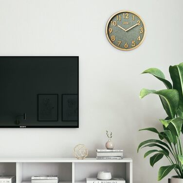 Настінний годинник JIYUERLTD 30 см, безшумний, кварцовий, 3D цифри, дерев'яний каркас, лляний циферблат, для кухні, дому, офісу, школи, зелений