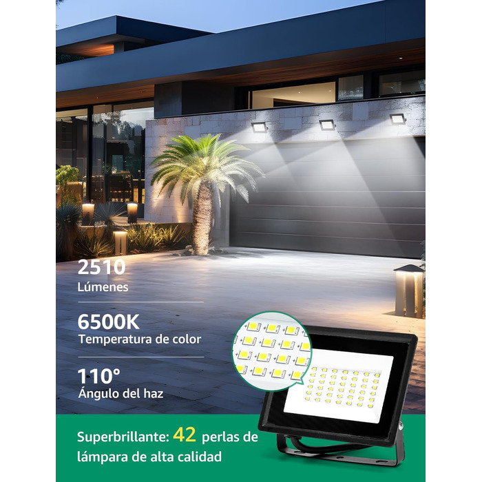 Світлодіодний прожектор Aigostar 100W 8700Лм, холодне біле світло 6500K, IP65, для вулиці та приміщень, водонепроникний LED ліхтар для саду, гаража, спортмайданчика, подвір'я, комплект 2 шт (30W)