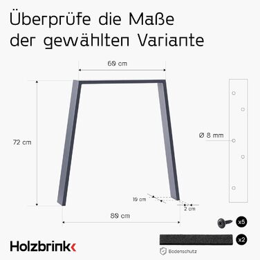 Ніжка столу HOLZBRINK металева біла трапеція 60/80x72см