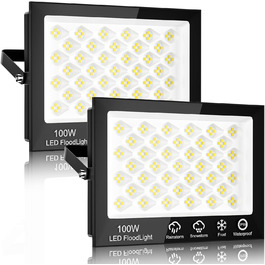 LED прожектор Sararoom 100 Вт 10000 Лм, 156 LED, холодне біле світло 6500K, IP65, водонепроникний для вулиці, саду, гаража, двору, комплект 2 шт.