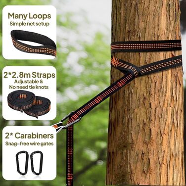 Ультралегка кемпінгова гамак NATUREFUN з москітною сіткою, нейлон, до 300 кг, дихаючий, швидковисихаючий, з 2 карабінами та стропами