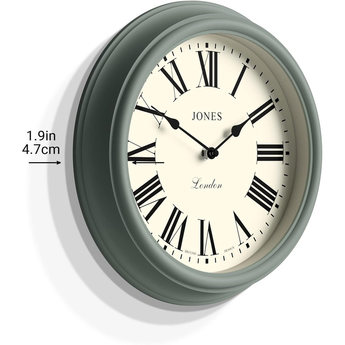 Настінний годинник JONES CLOCKS® Венеціанський, класичний, круглий, 30 см, зелений, римські цифри, традиційний дизайн, для кухні, вітальні чи спальні