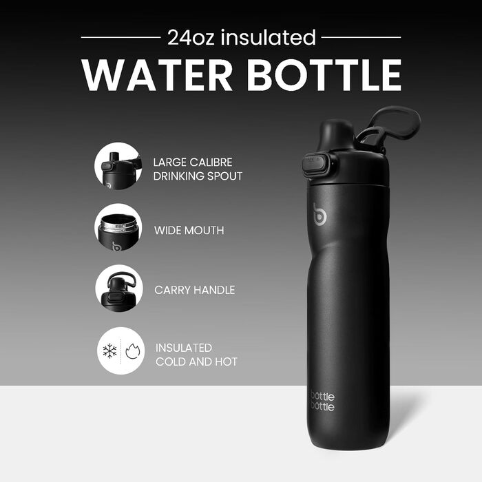 Термобутилка для води BOTTLE BOTTLE 680 мл з ручкою і клапаном, герметична спортивна пляшка для велосипеда, подорожей, спорту, зелена (чорна)