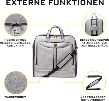 Дорожній чохол для костюмів Kleidersack Luxe Grijs на 3 костюми, з плечовим ременем та кишенями, ручна поклажа для подорожей і відряджень