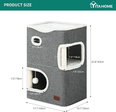 Будиночок для котів YITAHOME, котяче ліжко, тунель, когтеточка, меблі для котів, затишна печера, сіра