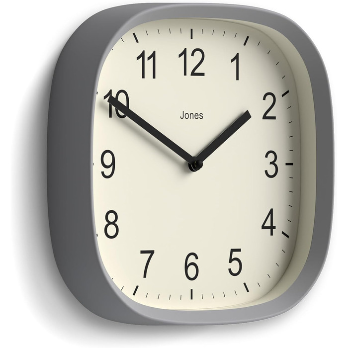 Квадратний ретро настінний годинник JONES CLOCKS Sprite з акрилу, м'ятний 25x25x5 см, сірий