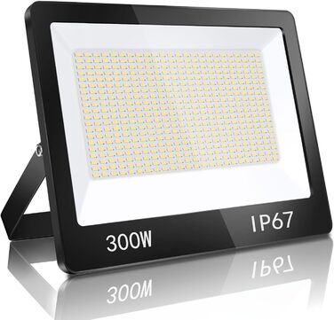 YIQIBRO LED прожектор для вулиці, 300Вт, IP67, 10000Лм, 6500K, холодне біле світло, водонепроникний, для складу, саду, гаража, двору, паркінгу