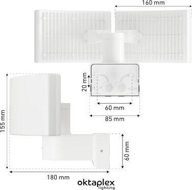 Світлодіодний вуличний прожектор Oktaplex Cali Dos, 40Вт, 3000K, IP65, білий, обертається, для фасаду, LED настінний світильник