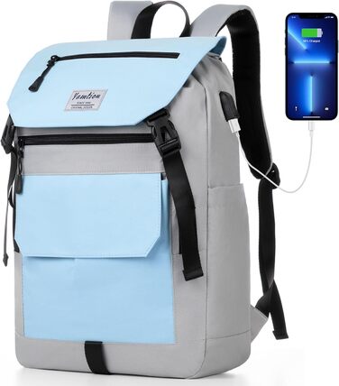 Міський рюкзак YAMTION Rolltop 17 дюймів для жінок і чоловіків, шкільний рюкзак для підлітків, для ноутбука, велоспорту, подорожей, навчання, колір Sky