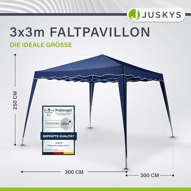 Складаний павільйон Juskys Vivara 3x3 м, регульований, UV50+, водовідштовхувальний, з сумкою, для саду, блакитний