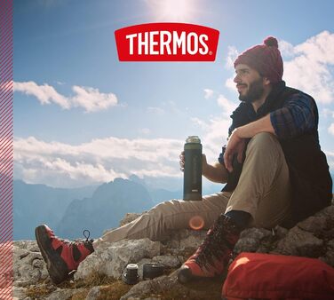 Термос для напоїв Thermos Mountain 0,9 л, чорний, з нержавіючої сталі з чашкою, зберігає тепло/холод 24 год, легкий, для туризму, розбірна кришка, BPA-free