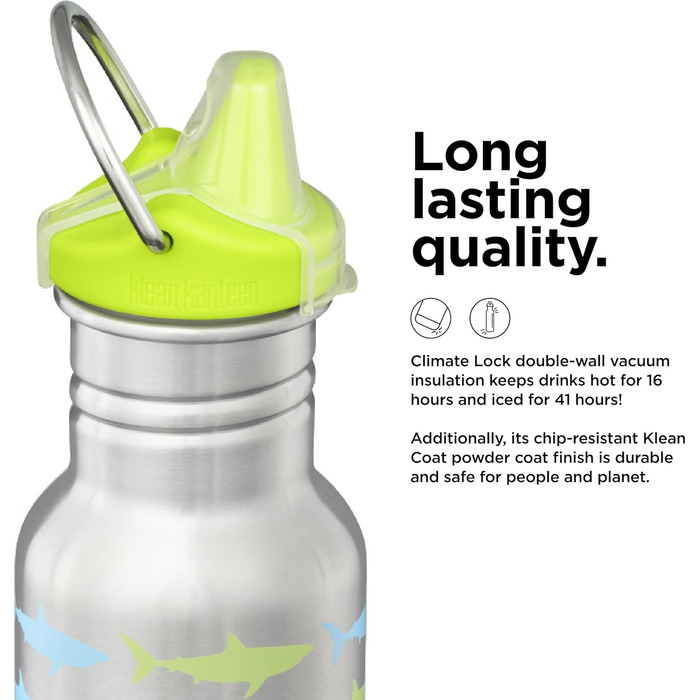 Пляшка для води Klean Kanteen Classic Narrow 355 мл з малюнком «Акули», нержавіюча сталь, для дітей та дорослих
