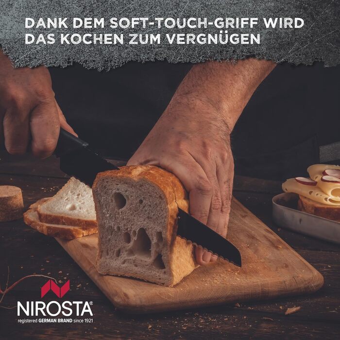 Набір ножів Nirosta Wave, 4 шт, преміум нержавіюча сталь, зручна ручка Soft-Touch, універсальні кухонні ножі, чорний колір