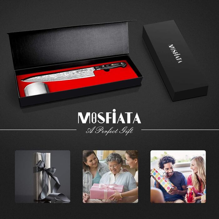 Професійний кухонний ніж MOSFiATA 10'' з німецької сталі EN.4116, надгострий, для м'яса та овочів, з мікарта-руків'ям і захистом пальців у подарунковій коробці