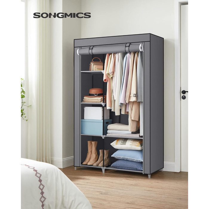 SONGMICS тканинна шафа для одягу з 6 полицями, модульна, сіра, 105x45x168 см – шафа для спальні та гардеробної