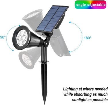 Світлодіодні сонячні прожектори T-SUN, 2 шт., 4 LED, садові світильники для газону, доріжок і тераси, холодне біле світло 6000K, 2 режими освітлення, зовнішнє безпечне освітлення