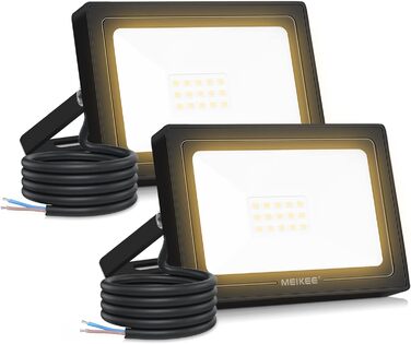 MEIKEE LED прожектор 60 Вт для вулиці, теплий білий 2700K, 5200 лм, IP66 водонепроникний, надяскравий світлодіодний ліхтар для саду, двору, гаража, під'їзду, комплект 2 шт.