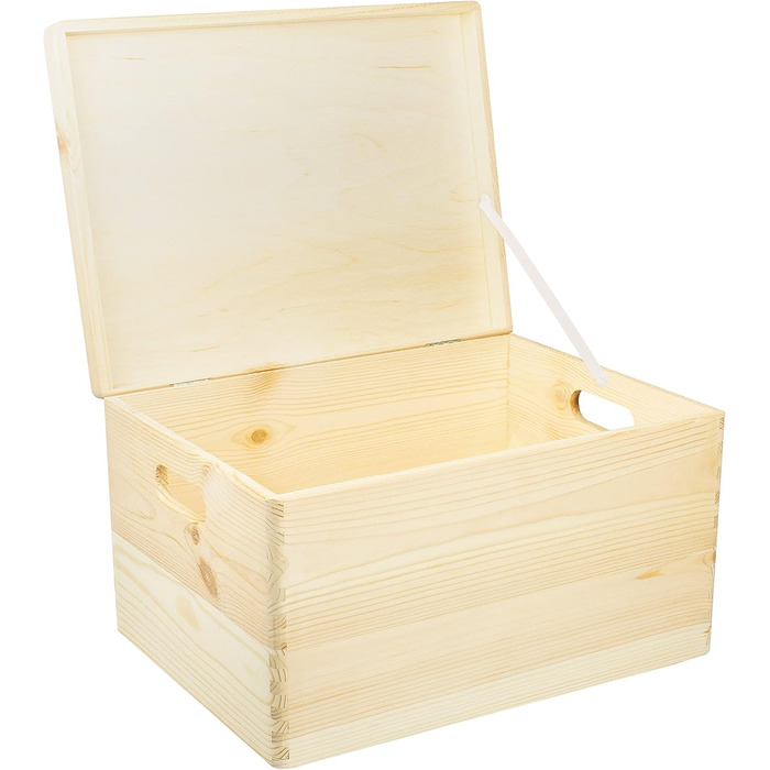 Велика дерев'яна скриня з кришкою і ручками 40x30x24 см, натуральна, FSC – універсальна коробка для зберігання, декору, подарунків, іграшок, спогадів