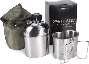 Польова фляга Goetland 1,2 л з нержавіючої сталі, з кухлем 0,6 л і нейлоновим чохлом, військова фляга для води та кемпінгу
