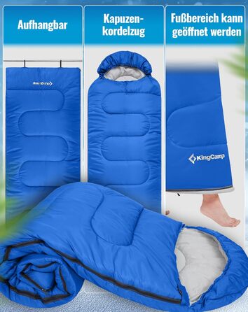KingCamp Oasis спальний мішок 3 сезони, теплий, легкий, з капюшоном, для кемпінгу та туризму
