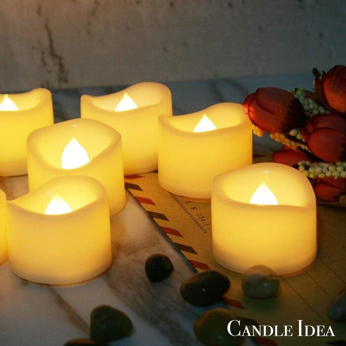 Набір з 48 LED чайних свічок на батарейках, тепле біле світло, безпечні електричні свічки з ефектом мерехтіння, для вечірок, саду, Хелловіну, Різдва та весільного декору
