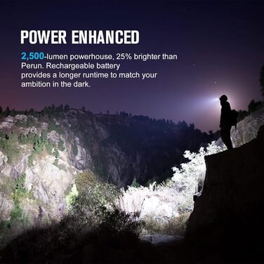 Налобний ліхтар OLIGHT Perun 2, 2500 люменів, 166 м, USB-зарядка, 5 режимів, таймер, акумулятор, для бігу, риболовлі, кемпінгу, чорний