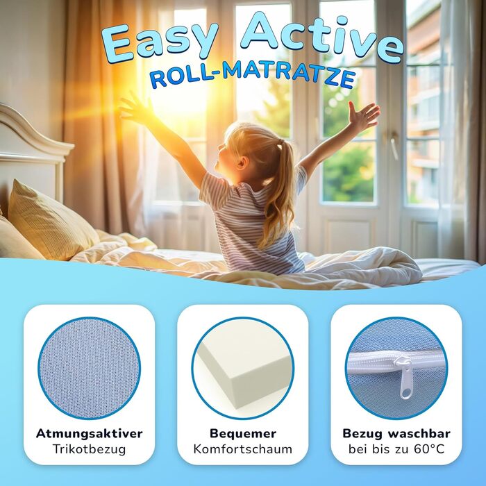 Ортопедичний матрац MSS Easy Active 60x120x11 см, комфортна піна, для дітей і дорослих, знімний синій чохол