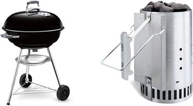 Вугільний гриль Weber Compact Kettle 47 см, чорний, кришка, чохол, комплект із стартером Rapidfire