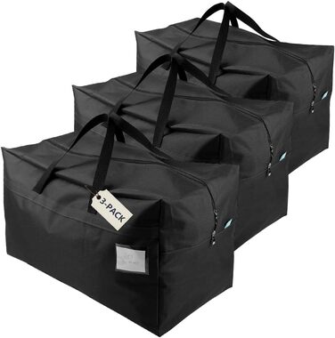 Набір з 3 чорних органайзерів iwill CREATE PRO 27,5×16,5×13,8 см з ручками і 3-сторонньою блискавкою для зберігання подарунків, святкових декорацій та ялинкових іграшок