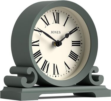 Настільний годинник JONES CLOCKS Saloon, класичний стиль, римські цифри, подвійний скрол, для столу, полиці чи тумбочки, зелений