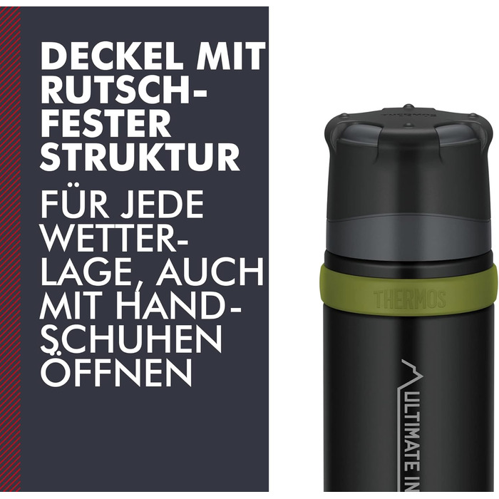 Термос для напоїв Thermos Mountain 0,9 л, чорний, з нержавіючої сталі з чашкою, зберігає тепло/холод 24 год, легкий, для туризму, розбірна кришка, BPA-free