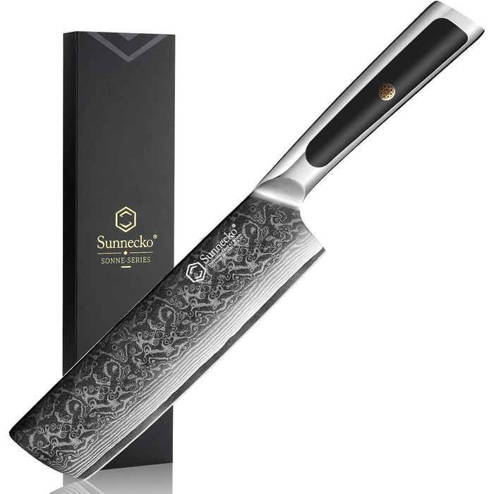 Sunnecko Nakiri 18 см – дамаський кухонний ніж, гострий багатофункціональний азійський ніж із дамаскої сталі з ергономічною ручкою для дому та кухні