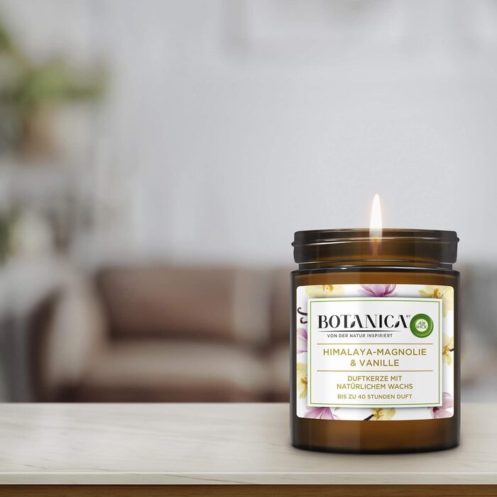 Ароматична свічка Botanica by Air Wick Гімалайська магнолія та ваніль, натуральні інгредієнти, екологічна, у склі, 6 шт