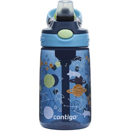 Дитяча пляшка для води Contigo Easy Clean Autospout із трубочкою, 420 мл, синя, пластикова, без BPA, 100% герметична, легке очищення, для школи, садка та спорту