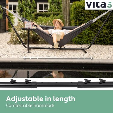 Гамак Vita5 з каркасом для двох, подвійний гамак для вулиці та дому, з сумкою, 200 кг, сірий, для саду, балкону, тераси