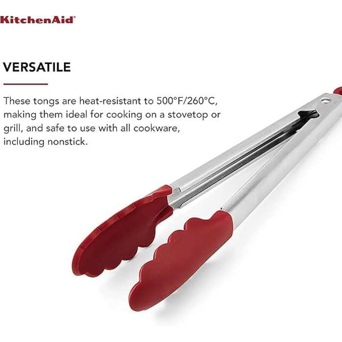 Кухонні щипці KitchenAid, силікон та нержавіюча сталь, 30,5 см, червоні