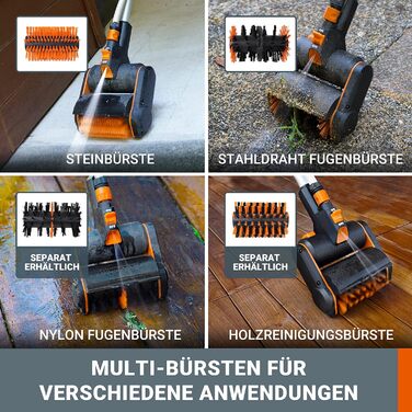 Акумуляторна багатофункціональна щітка WORX WG441E.9 20V для очищення каменю та дерева, видалення бур'янів, з водопідключенням, PowerShare, без акумулятора і зарядного пристрою