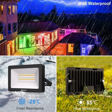 Світлодіодний RGB прожектор MEIHUA 2 шт, 35 Вт, IP66, дистанційне керування, 10 кольорів, 12 режимів, димірування, таймер, пам'ять, для вулиці та саду