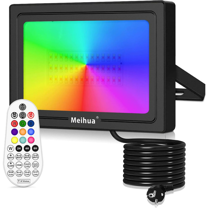 Світлодіодний RGB прожектор MEIHUA 60W з пультом, IP66, 10 кольорів, 12 режимів, таймер, для саду, ландшафту, вулиці