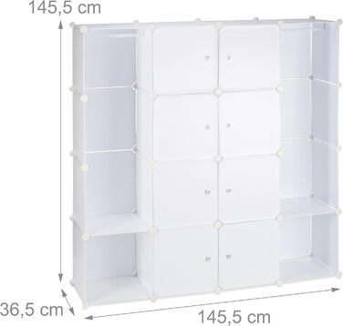 Модульна шафа для одягу Relaxdays, 12 секцій, пластикова, велика, 145,5×145,5 см, біла