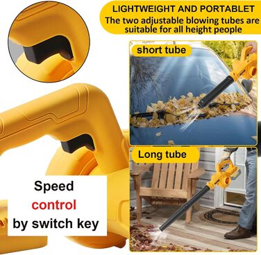 Акумуляторний повітродув Powarobor для Dewalt 18V, компактний садовий повітродув для прибирання листя, газонів, терас і гаражів (без акумулятора та зарядного пристрою)