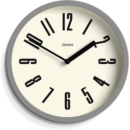 Настінний годинник JONES CLOCKS® для ванної та кухні, ретро, круглий, 20 см, сірий, великі цифри, для офісу, дитячої, маленьких приміщень