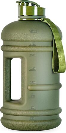 Спортивна пляшка для води TOOFEEL 2,2 л, BPA Free, багаторазова, з мірною шкалою, матова оливкова, для спортзалу