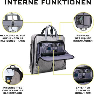 Дорожній чохол для костюмів Kleidersack Luxe Grijs на 3 костюми, з плечовим ременем та кишенями, ручна поклажа для подорожей і відряджень