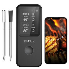 Бездротовий термометр для м'яса BFOUR з Bluetooth, подвійний зонд, водонепроникний IP67, додаток, для гриля, духовки, ростера